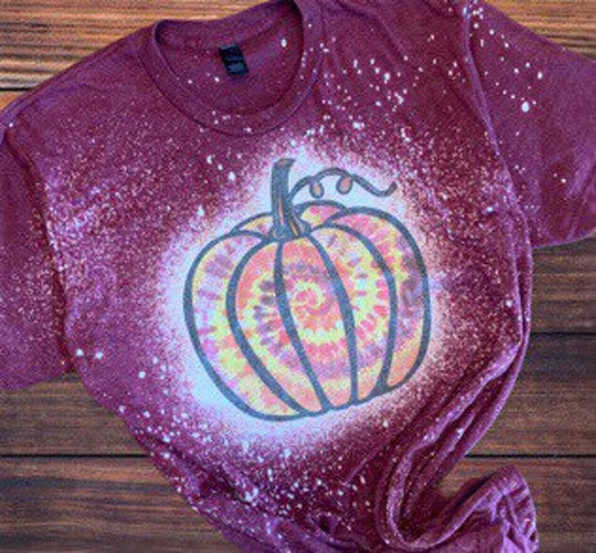 Boho Tie Dyed Pumpkin Fall Cheetah Tee Bleached Sublimated T-Shirt Leopard Tye Dye