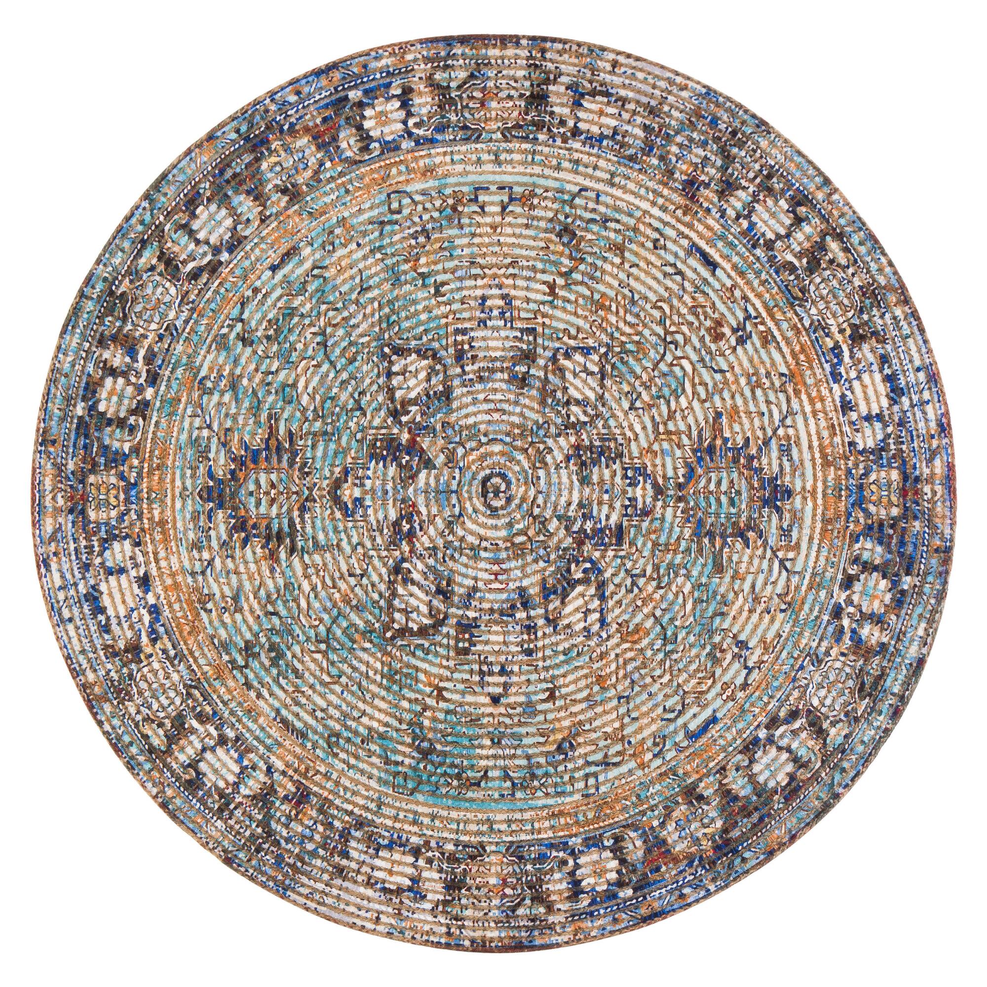 Round Distressed Purple Jute Blend Harzan Area Rug: Purple/Multi - Natural Fiber - 8' Round by World Market