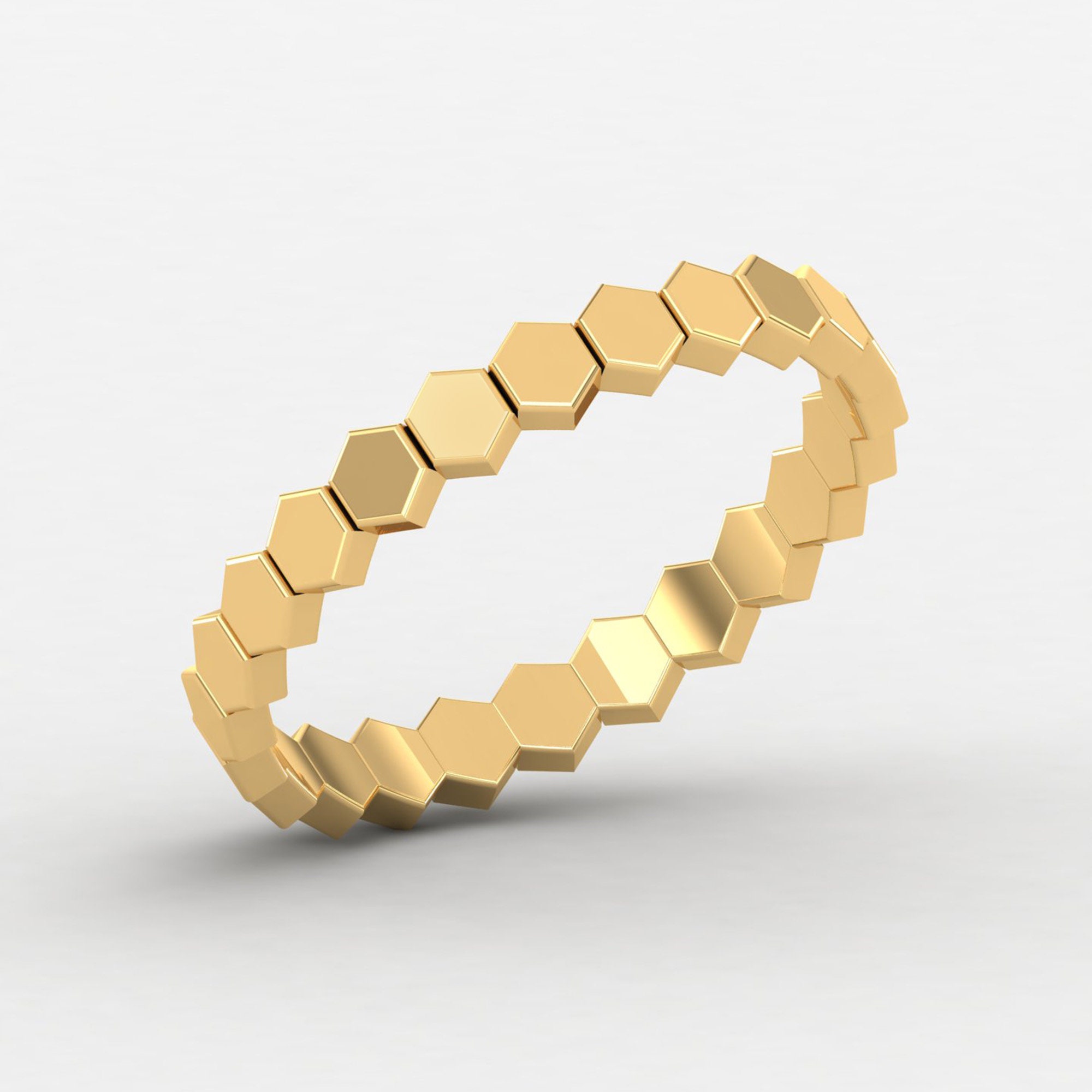 Hexagon Eternity Ring, Solid Gold Honeycomb Stackable Band, Gift For Women, Minimalist Ring