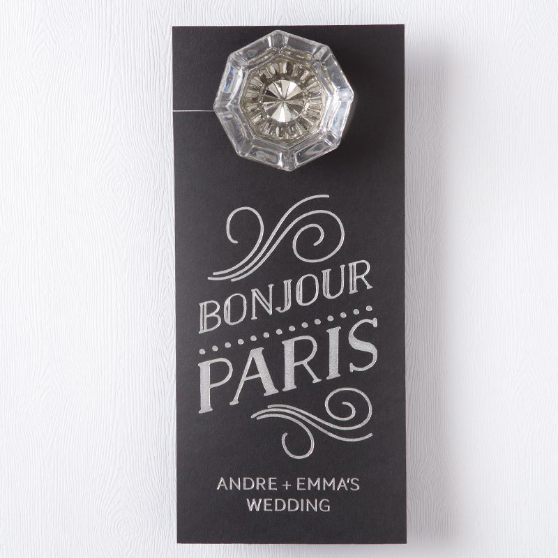 Bonjour Paris Door Hanger - Wedding Favor, Welcome Bag, Personalized French, Romantic Wedding, Destination Tags