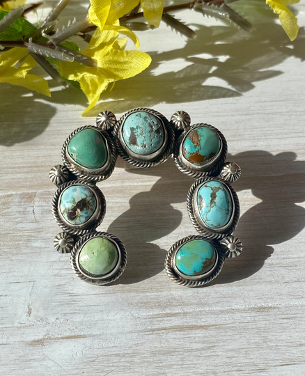 Kathleen Chavez Carico Lake Turquoise & Sterling Silver Adjustable Naja Ring Size 7.5