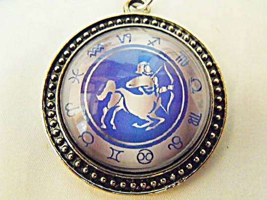 Silver Pendant Necklace, Zodiac Symbol Sagittarius Mens Womens Gift Handmade
