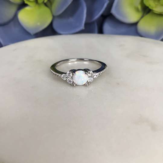 Dainty Opal Ring, White Stacking Bridesmaid Jewelry, Delicate White Opal Boho Ring