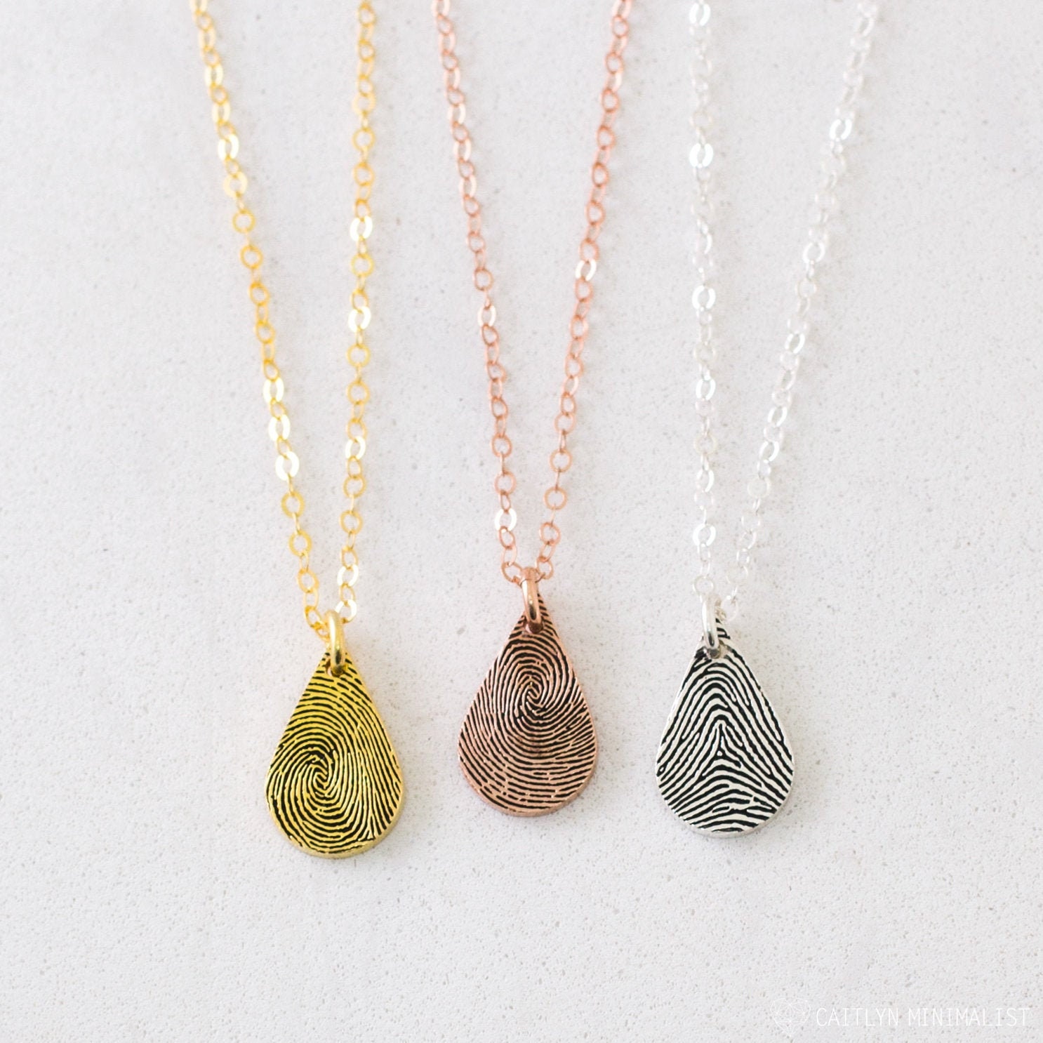 Fingerprint Necklace Memorial Jewelry Gift Tiny Teardrop Actual Mother's Nm31
