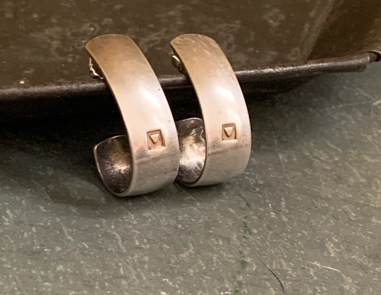 Vintage Sterling Silver Half Hoops With Triangle Design