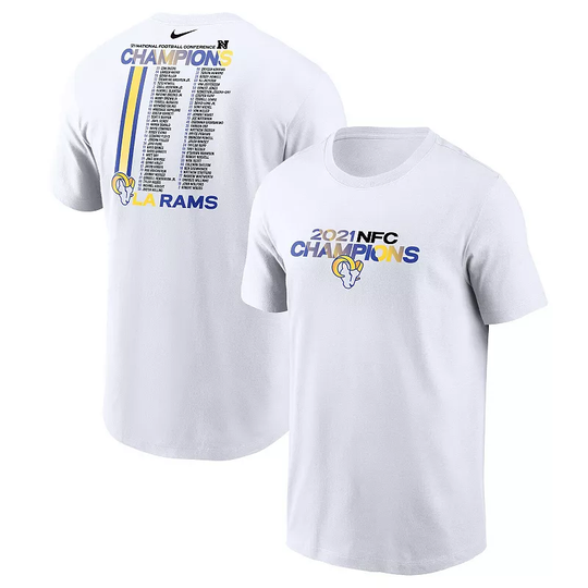 Men's Nike White Los Angeles Rams 2021 NFC Champions Roster T-Shirt, Size: Large