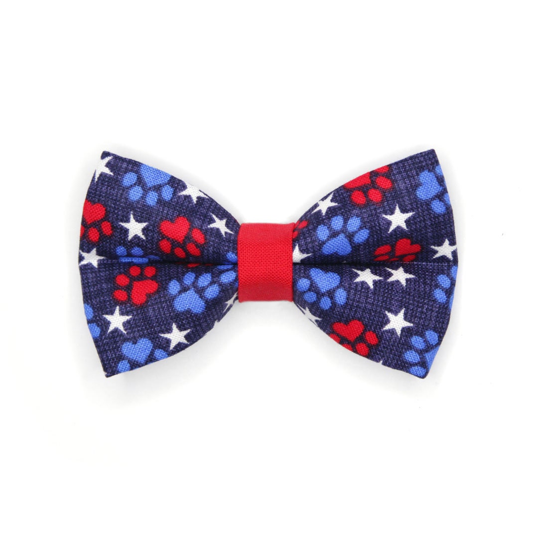 4Th Of July Cat Bow Tie - Patriotic Paws Red White & Blue Bowtie For Collar/Independence Day, Usa Cat, Kitten, Small Dog Tie"
