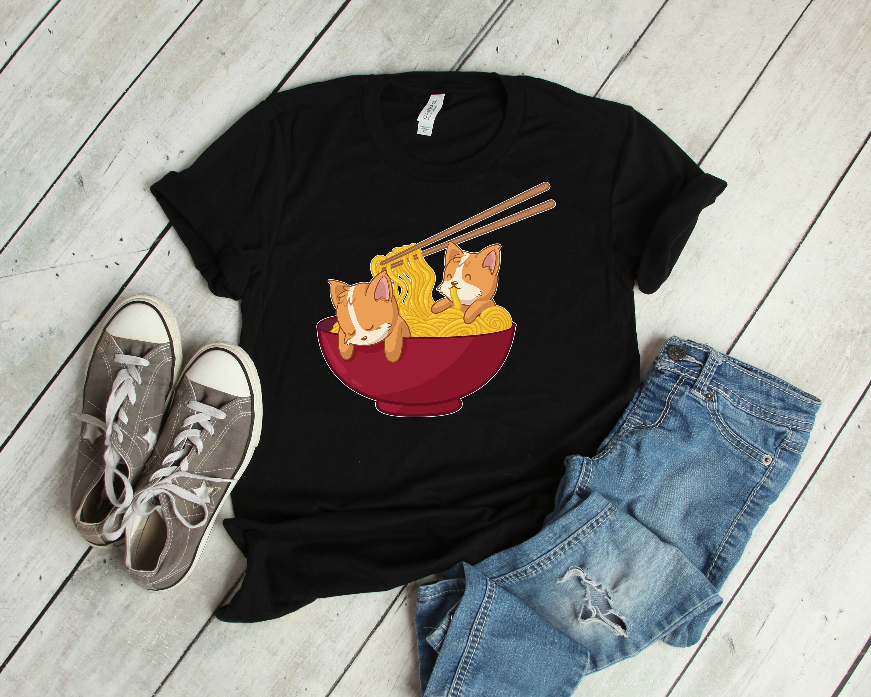 Corgi Dog Japanese Chibi Ramen Bowl Noodles Lover Shirt Women Men Kids Anime Hoodie Sweatshirt/Kawaii Pho T-Shirt Gifts