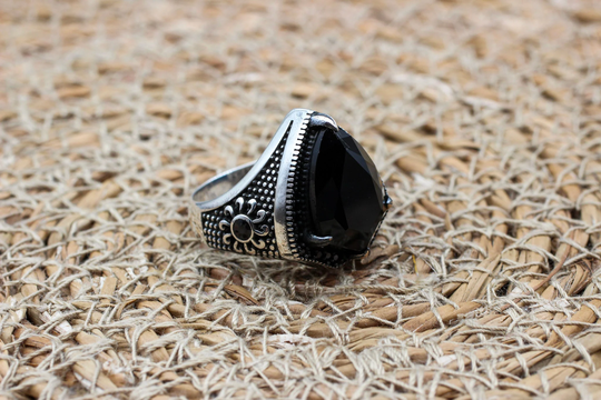 Turkish Handmade Silver Men's Ring, Yemeni Onyx Ottoman Gift For Him, 925K Sterling Silver