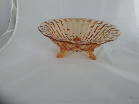 A Large Amber Flared Glass 3-Footed Bowl in The Francis Pattern. Bowl 358