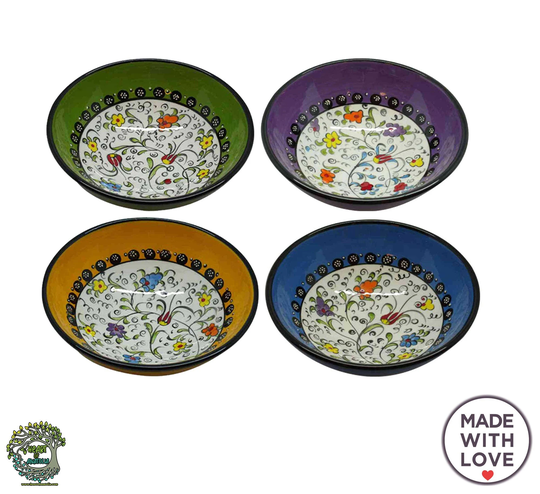 4x 6 Inch Large Bowls Set Turkish Ceramic Salad Pasta Fruit Cookie Serving Unique Handmade Cereal Yarn Ramen Pottery Gift