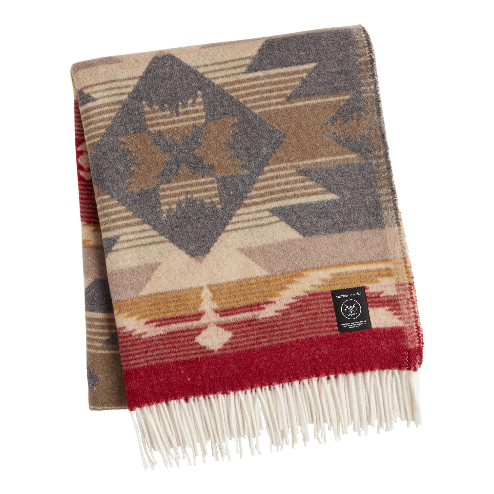 Sackcloth & Ashes Red, Gray and Taupe Heritage Throw Blanket: Black/White/Multi - Acrylic by World Market