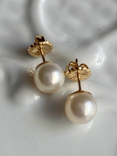 Creamy 8.0mm Akoya Pearl Studs, Cultured Earrings USA Made 14K Gold Filled Posts, Or Sterling Silver New Old Stock. Available in 14K