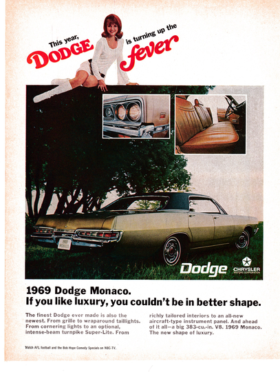 1969 Dodge Monaco 383 Cu in V8-Catch The Fever-Original Magazine Ad