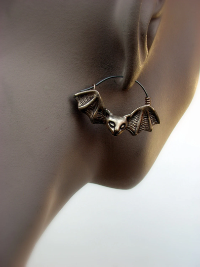 Titanium Hoop Earrings Bat Cat