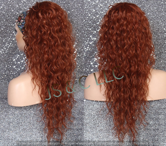 Copper Red Human Hair Blend Ponytail Piece Wavy Extra Long Drawstring Instant Hair Extension So Simple & Easy To Put On Go
