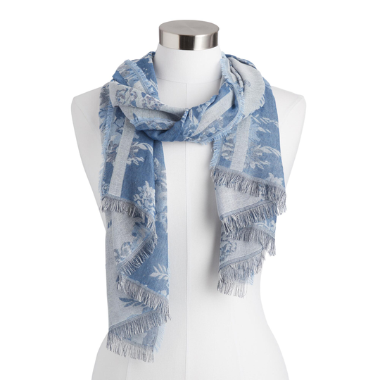 Blue And White Floral Scarf with Border by World Market