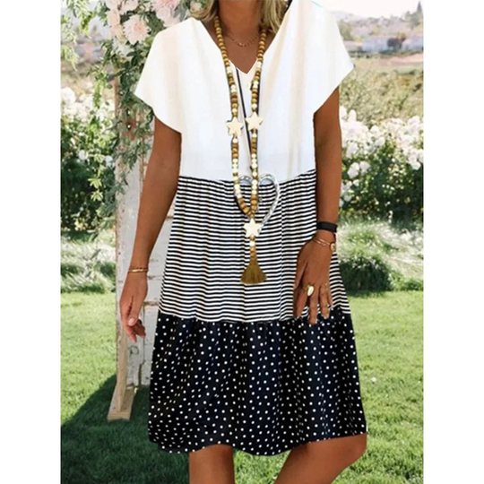 Neck Short Sleeve Cotton-Blend Dresses - Black, XL