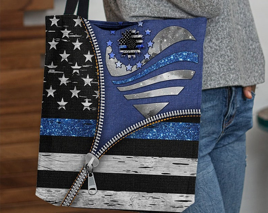 Police Tote Bag, Handbag, Shoulder Tote, Bucket Thin Blue Line Tote, Police Officer Back The Ch31T