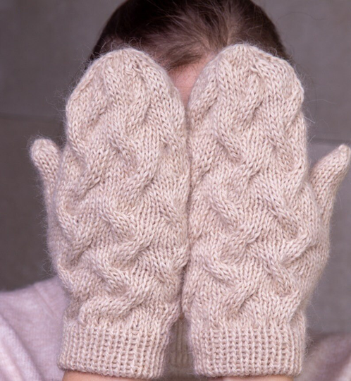 Knitted Mittens For Women, Alpaca Wool Mittens, Hand Knit Blend Ladies Cable Knit Mittens