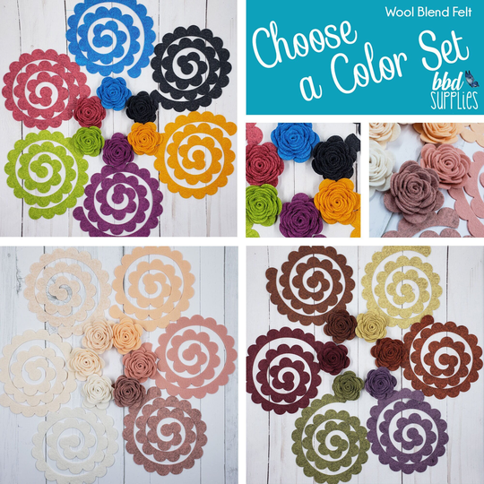 Wool Blend Felt Flowers | 12 3D Rolled Cabbage Rose Pick A Color Set Diy Unassembled