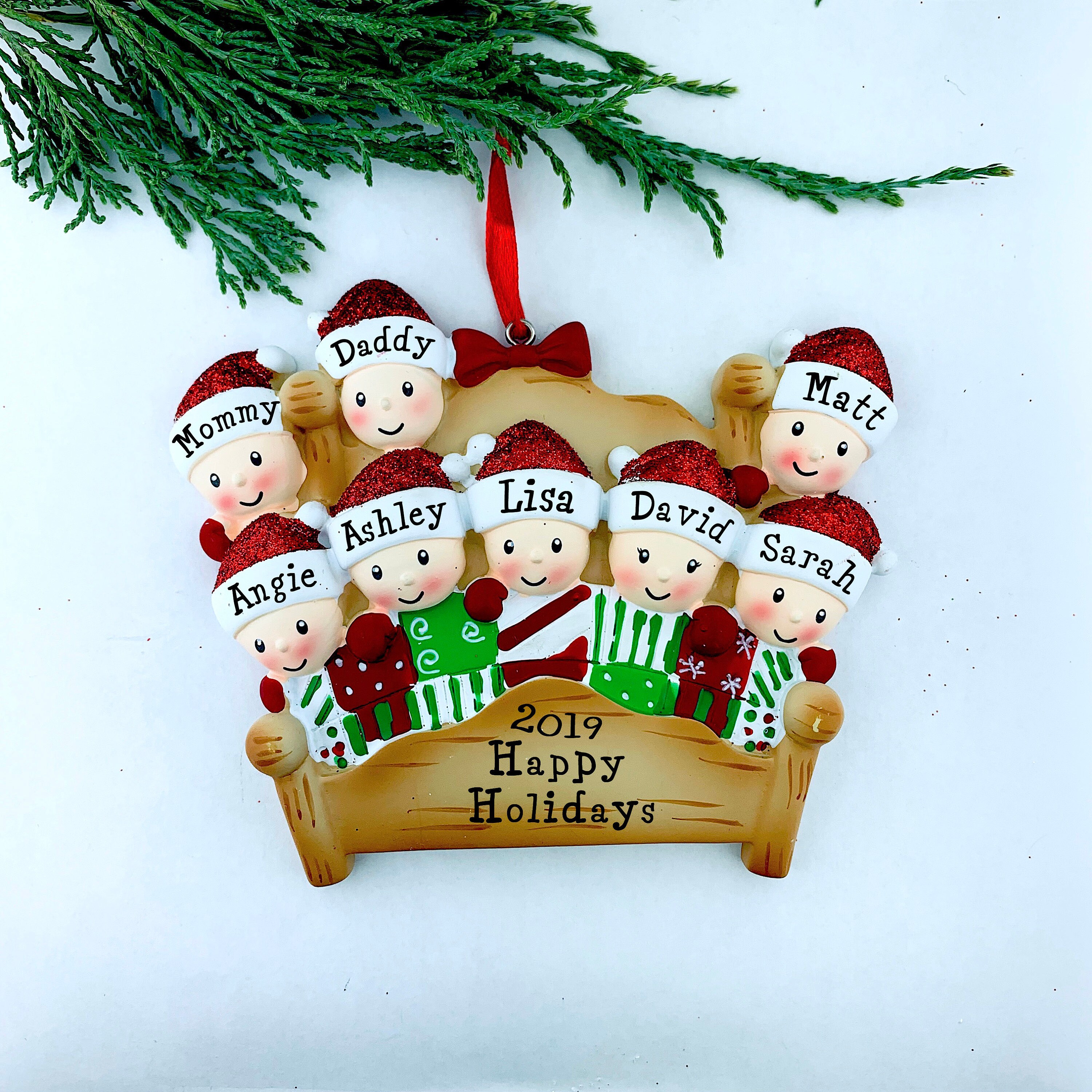 8 Family Christmas Quilt Ornament, Personalized New Year Gift, 2021