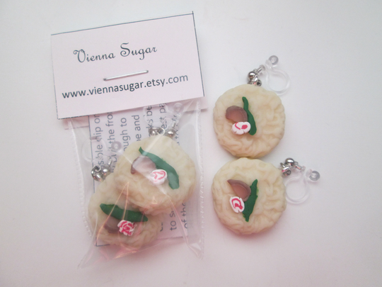 Glow in The Dark Ramen Noodle Fake Food Invisible Clip On Earrings Or Hypoallergenic Metal Free Ear Wire For Sensitive Ears