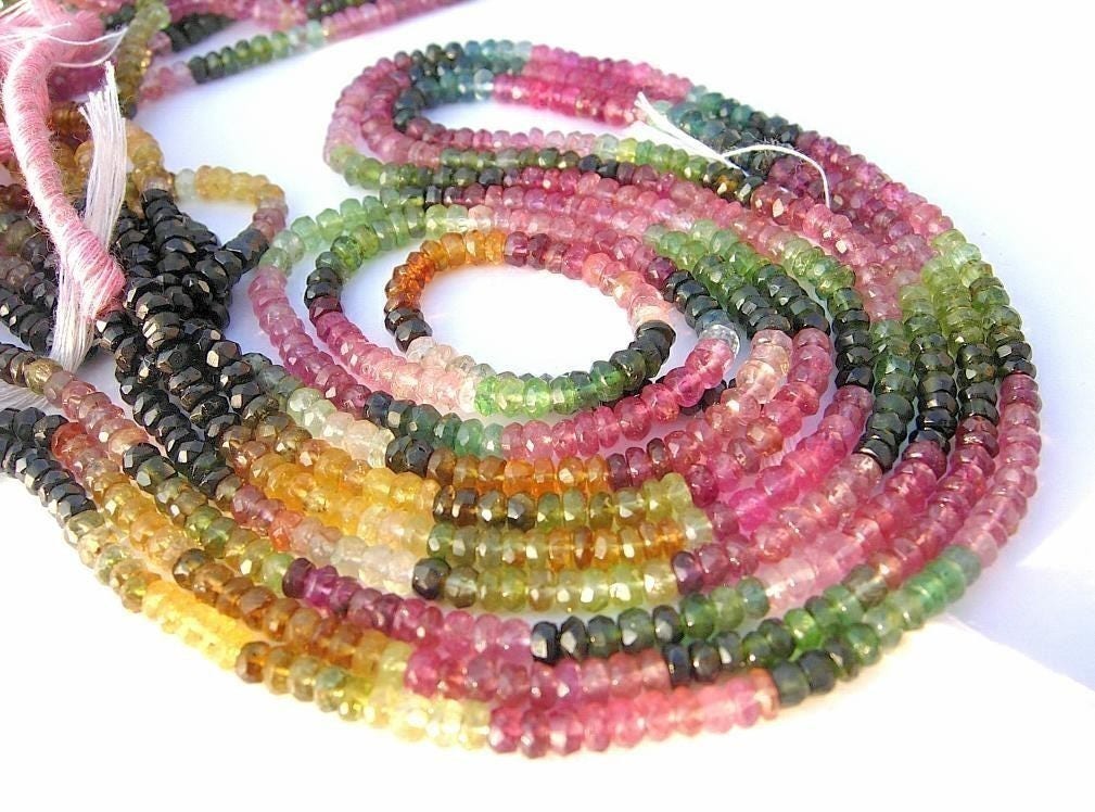 14 3.5mm Multi Tourmaline Faceted Rondelle Beads - Semiprecious Gemstone Jewelry Making Wire Wrapping Beading