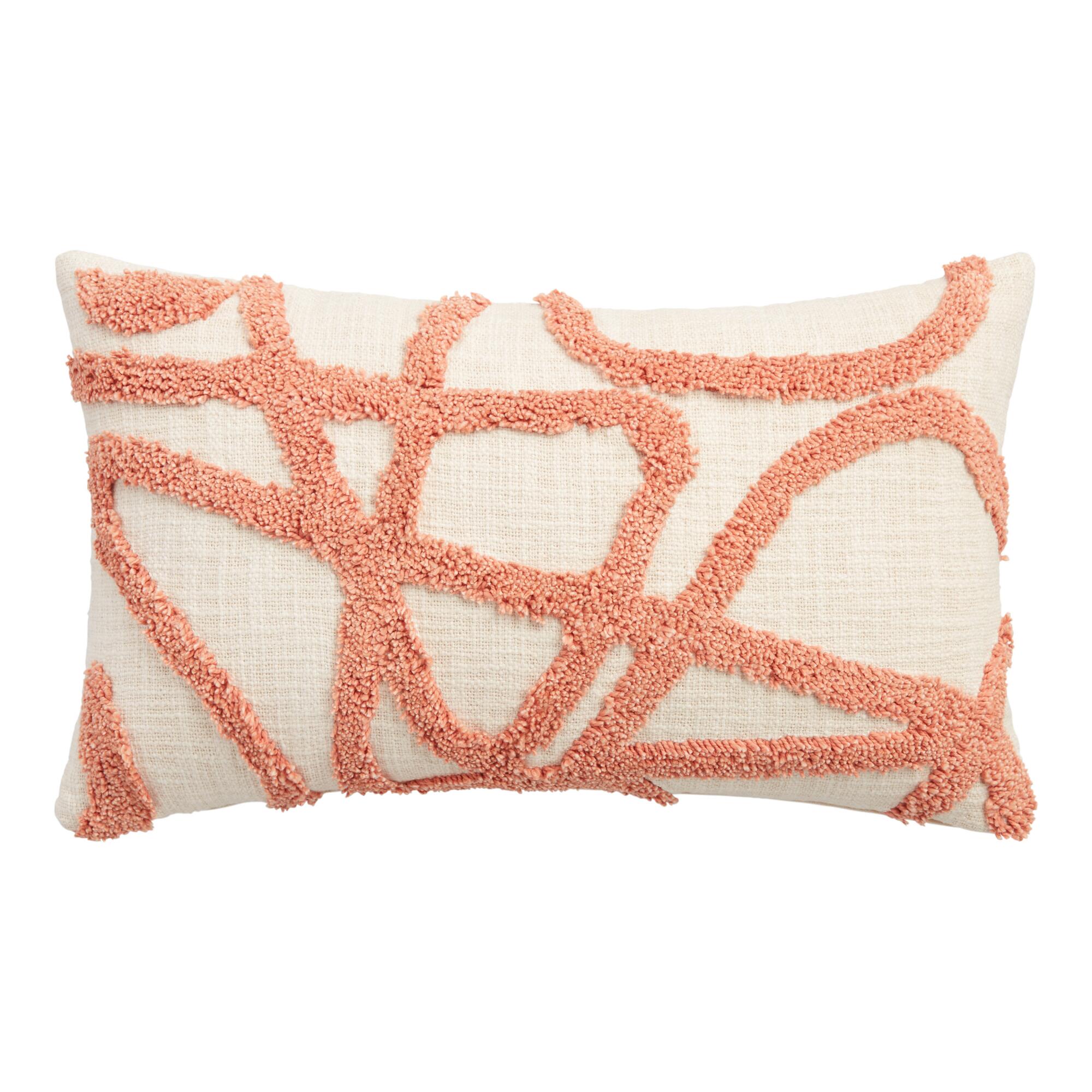 Coral Tufted Line Lumbar Pillow by World Market