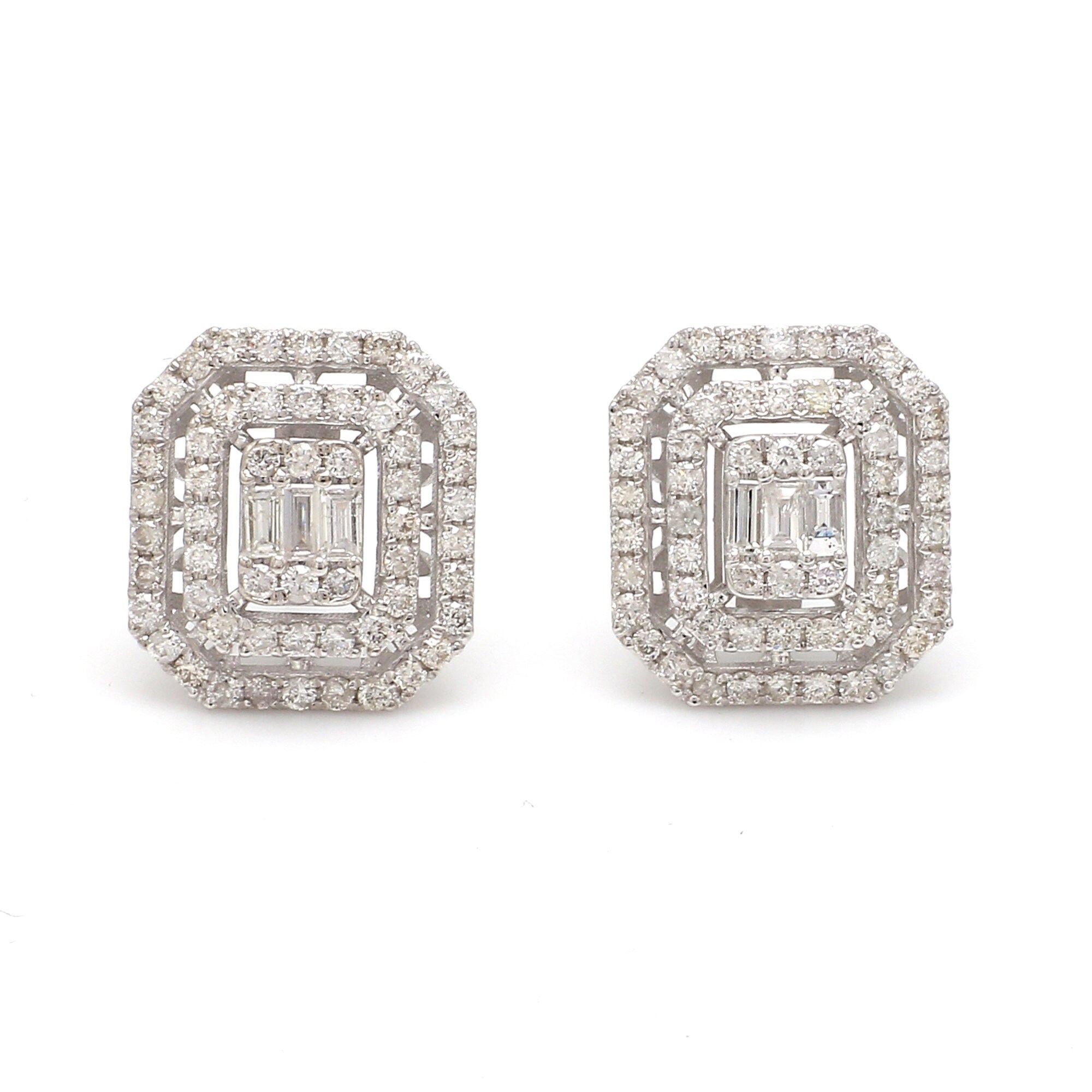 Gift For Her Solid 10K White Gold Genuine 1.85 Ct. Baguette Diamond Octagon Shape Minimalist Stud Earrings Handmade Fine Party Wear Jewelry