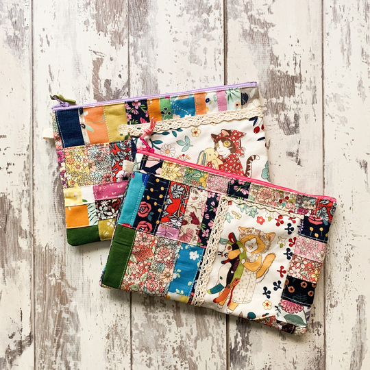 Handmade Cat's Life Patchwork Coin/Card Purse Cosmetics Pouch Size 8" X 5.5"