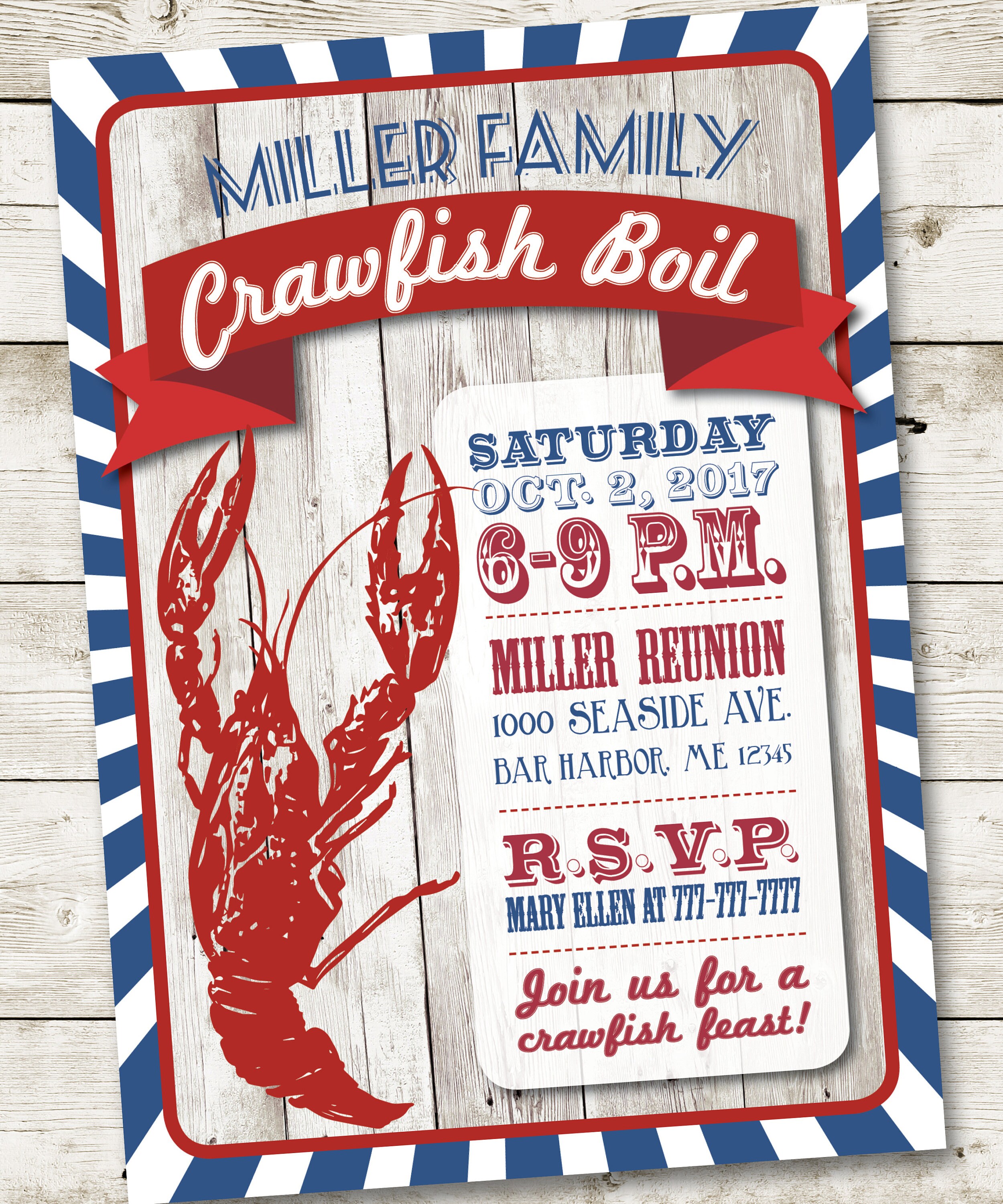 Crawfish Boil Invitation, Party Louisiana Boil, Seafood Lobster Invitation