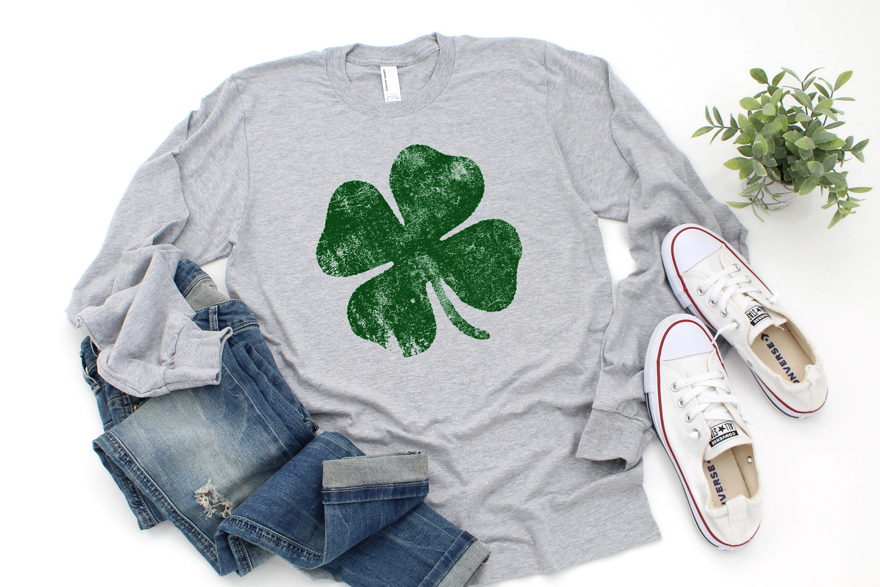 st Patricks Day Long Sleeve T Shirt Ls Shamrock Tee Adorable Distressed Vintage Saint Tshirt