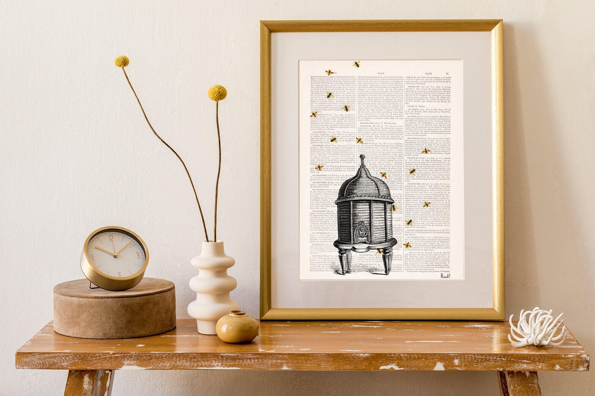 Bee Hive Wall Art Printed On Vintage Dictionary Page Best Choice For Gifts, Save The Bees - Gift Housewarming Bfl029B