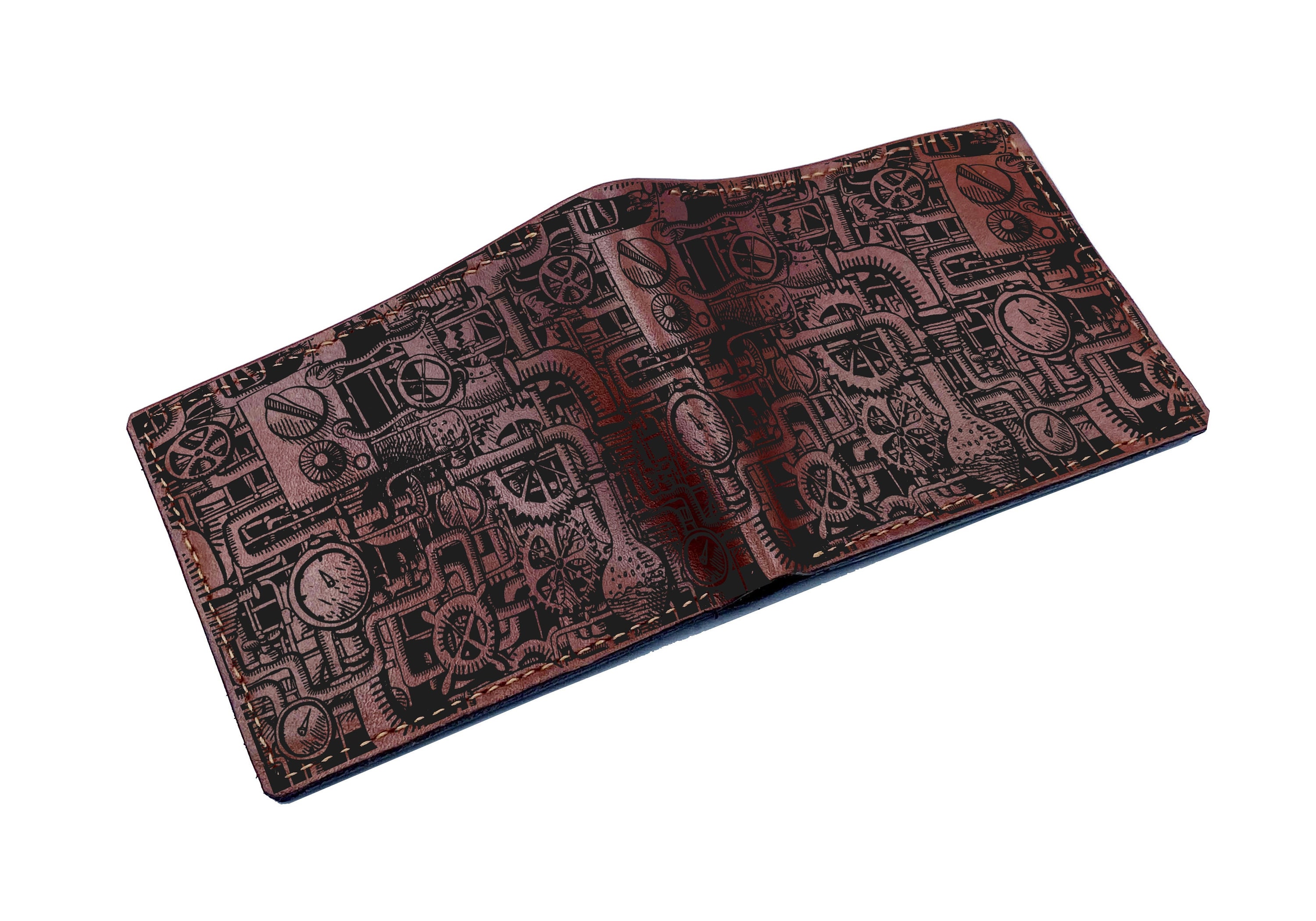 steampunk Pipes Theme Men's Wallet, Personalized Leather Special Birthday Gift For Men, Anniversary Presents