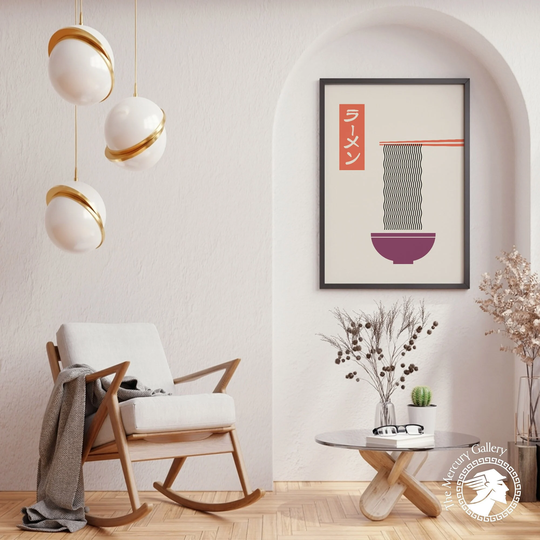 Ramen Noodle Print, Orange & Purple Poster, Japanese Culture, Home Decor, Wall Art, Soup Travel Art