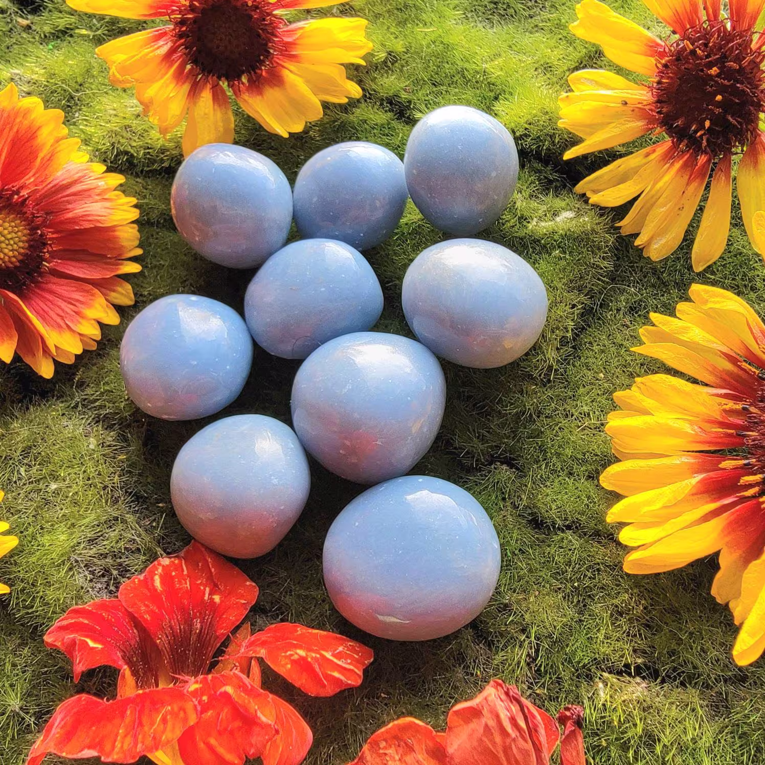 Angelite Tumbled Crystal | Grid Gemstone Natural Gemstones Meditation Grids Magick Altar Tool Third Eye Chakra