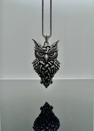 Owl Necklace, Oxidized Silver Winged Pendant, Mens Necklace With Chain, Sterling Gift