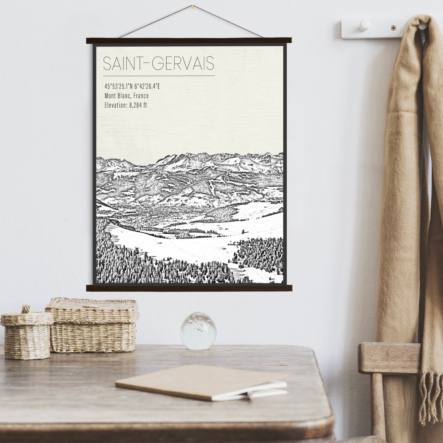 Saint Gervais France Ski Resort Illustration Print | Hanging Canvas Of Printed Marketplace