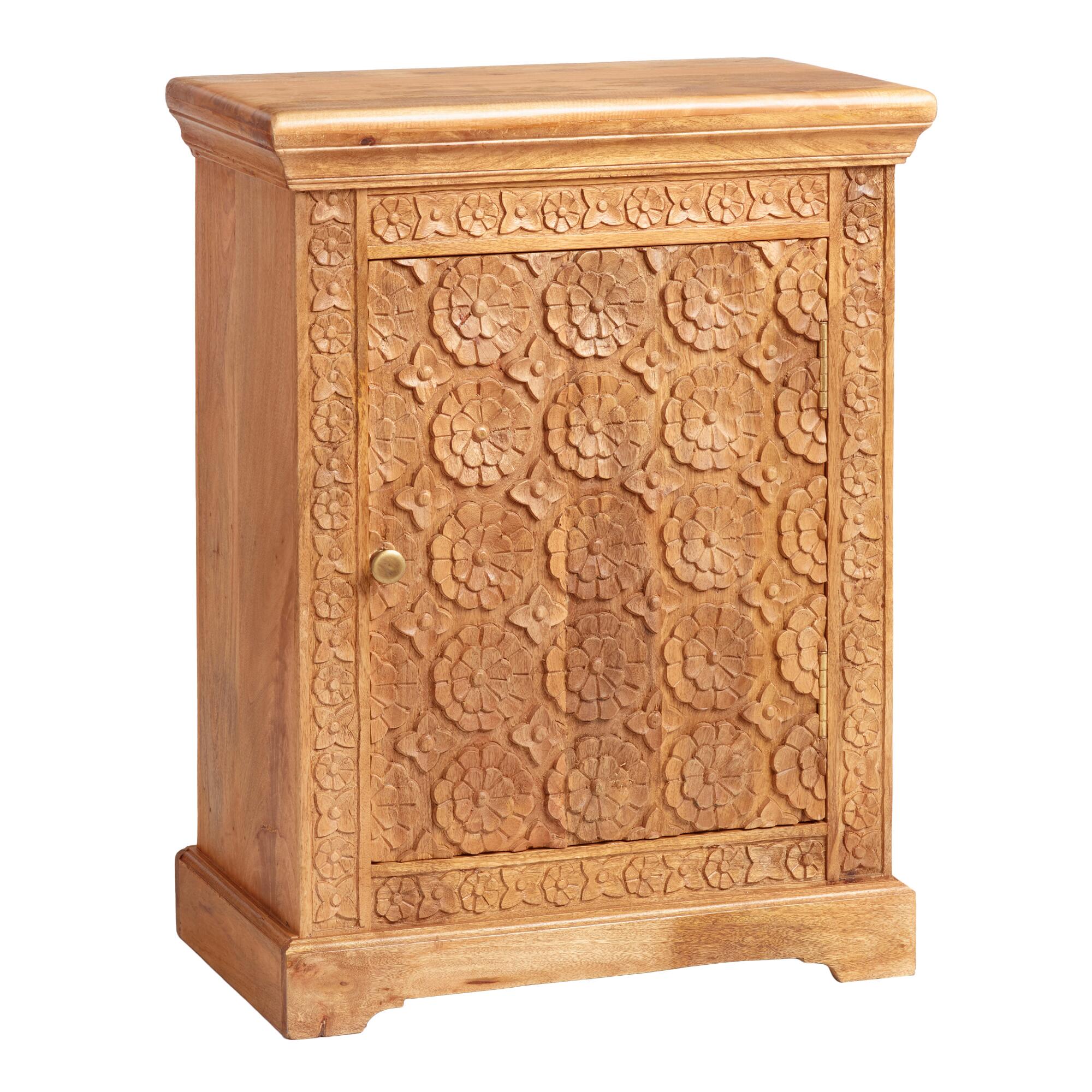 Natural Floral Carved Wood Cabinet by World Market