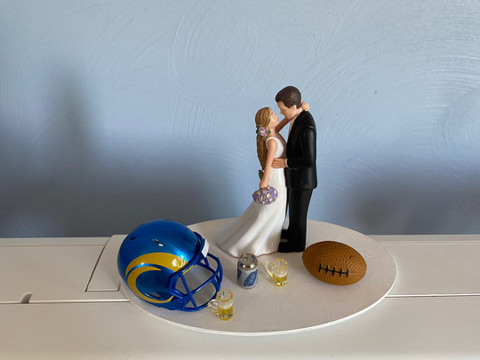 Los Angeles Rams Wedding Day Reception Cake Topper Bridal Funny Football Nfl Team Themed Beer Can 2 Mugs Hair Changed For Free