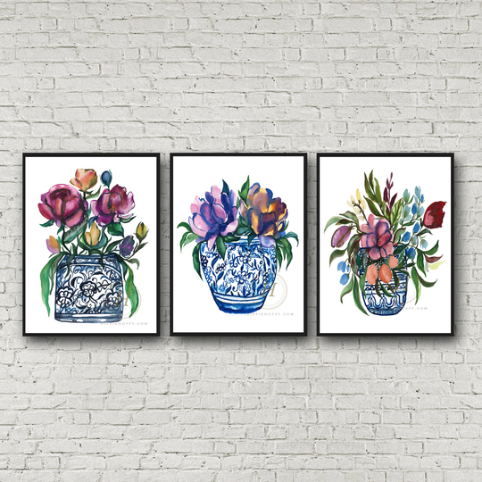 Flowers in Jar Set Of 3 By Hippiehoppy