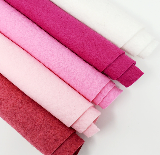 Hand Washed Merino Wool Blend Felt 5 Sheets 9"x12" Collection Kiss Me Darling