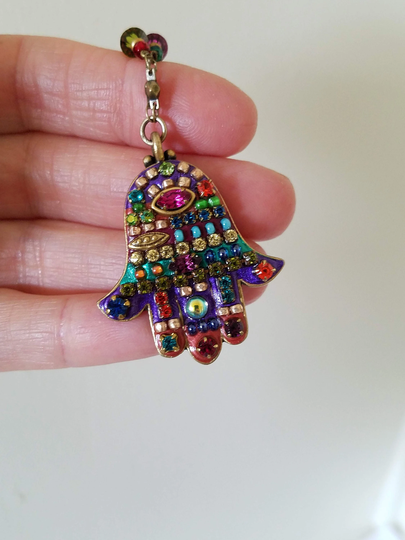 Large Hamsa Pendant Necklace, Hand Of Fatima, Charm, Signed Michal Golan Wow