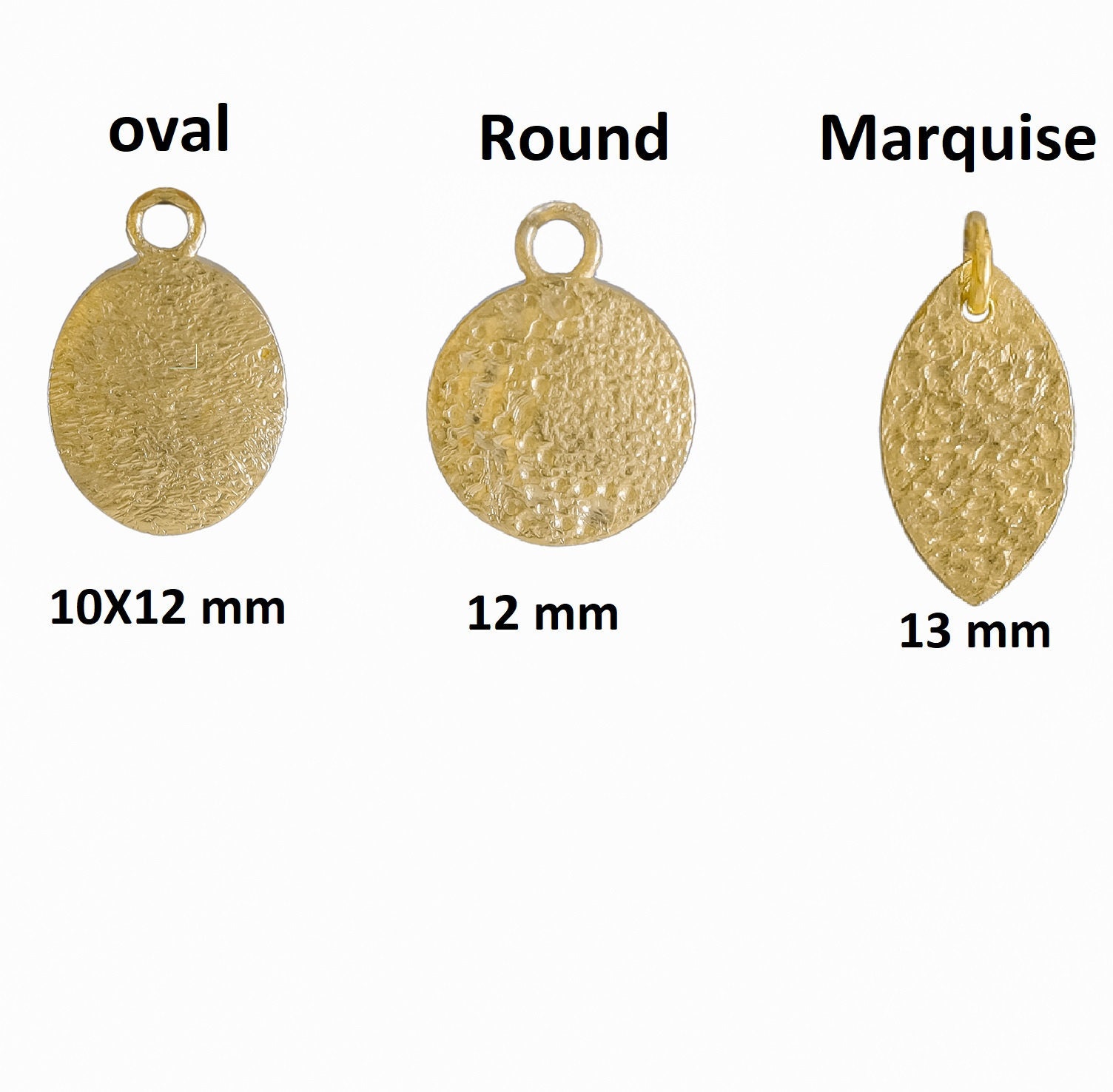 10 Pcs Oval, Round & Marquise Hammered Gold Vermeil Charms in Sterling Silver, Disc 18K Vermeil, Supplies Jewelry