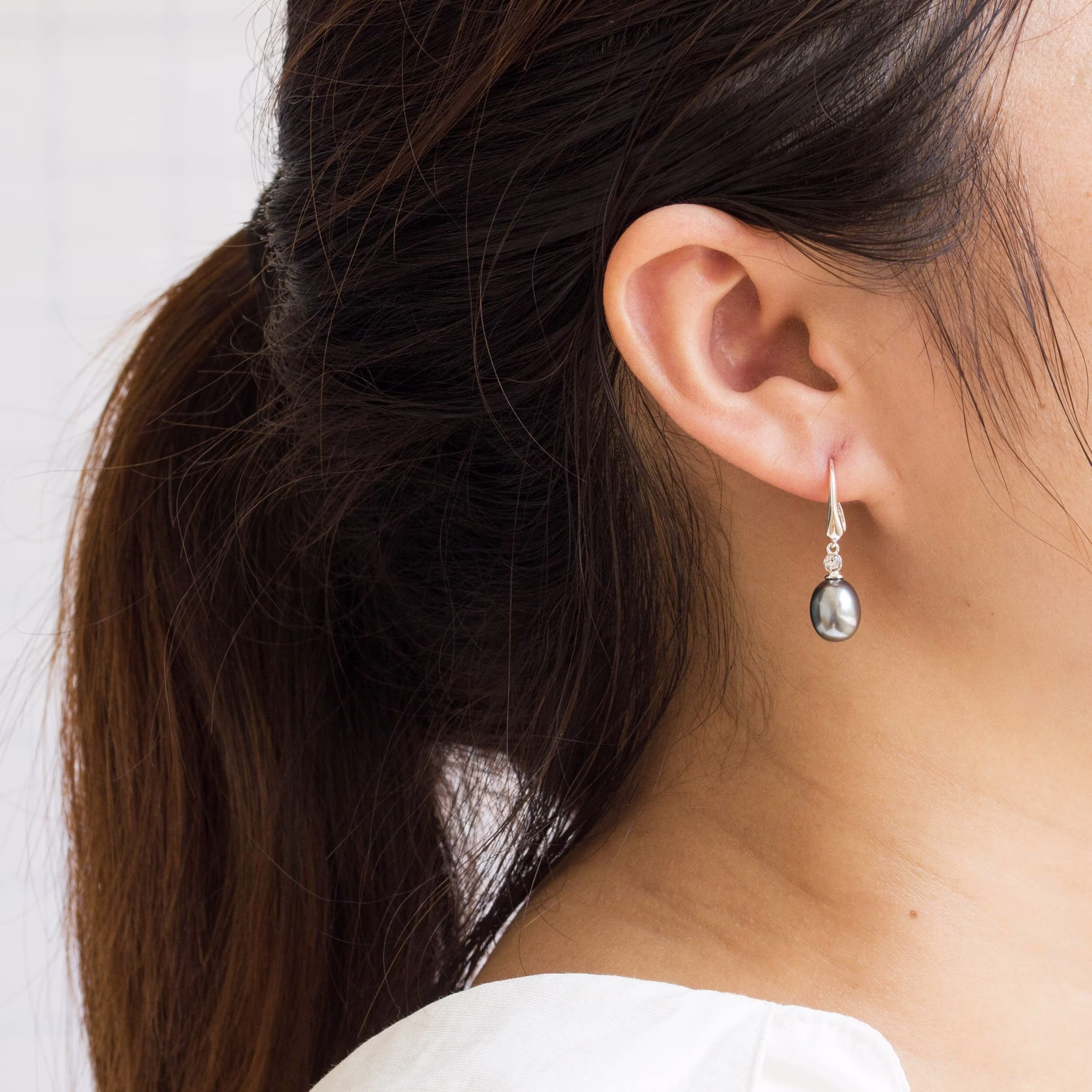 sterling Silver Grey Pearl Drop Earrings Created With Zircondia® Crystals