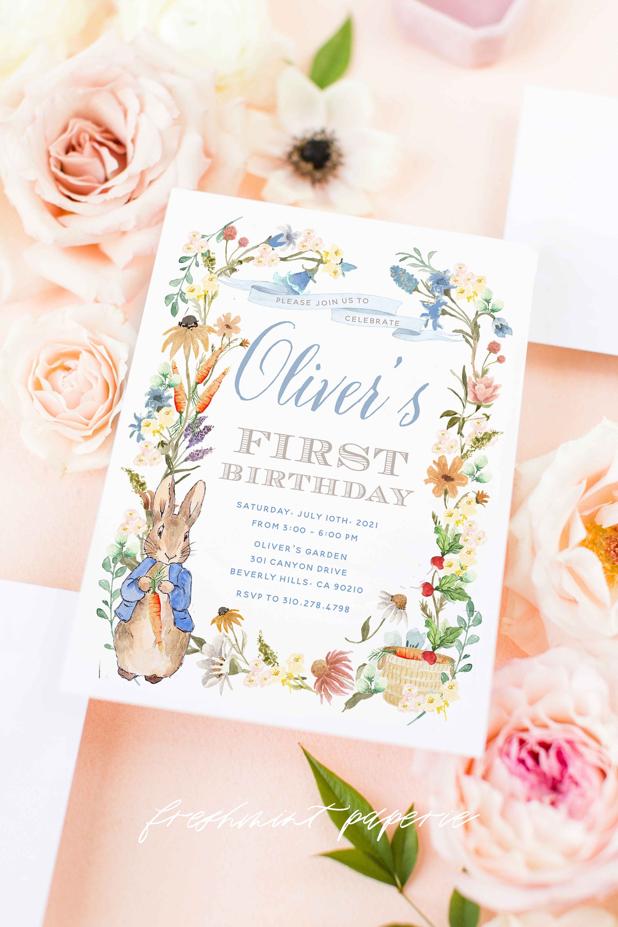 Peter Rabbit Invitation | Bunny Birthday Invitation Easter Invite Garden