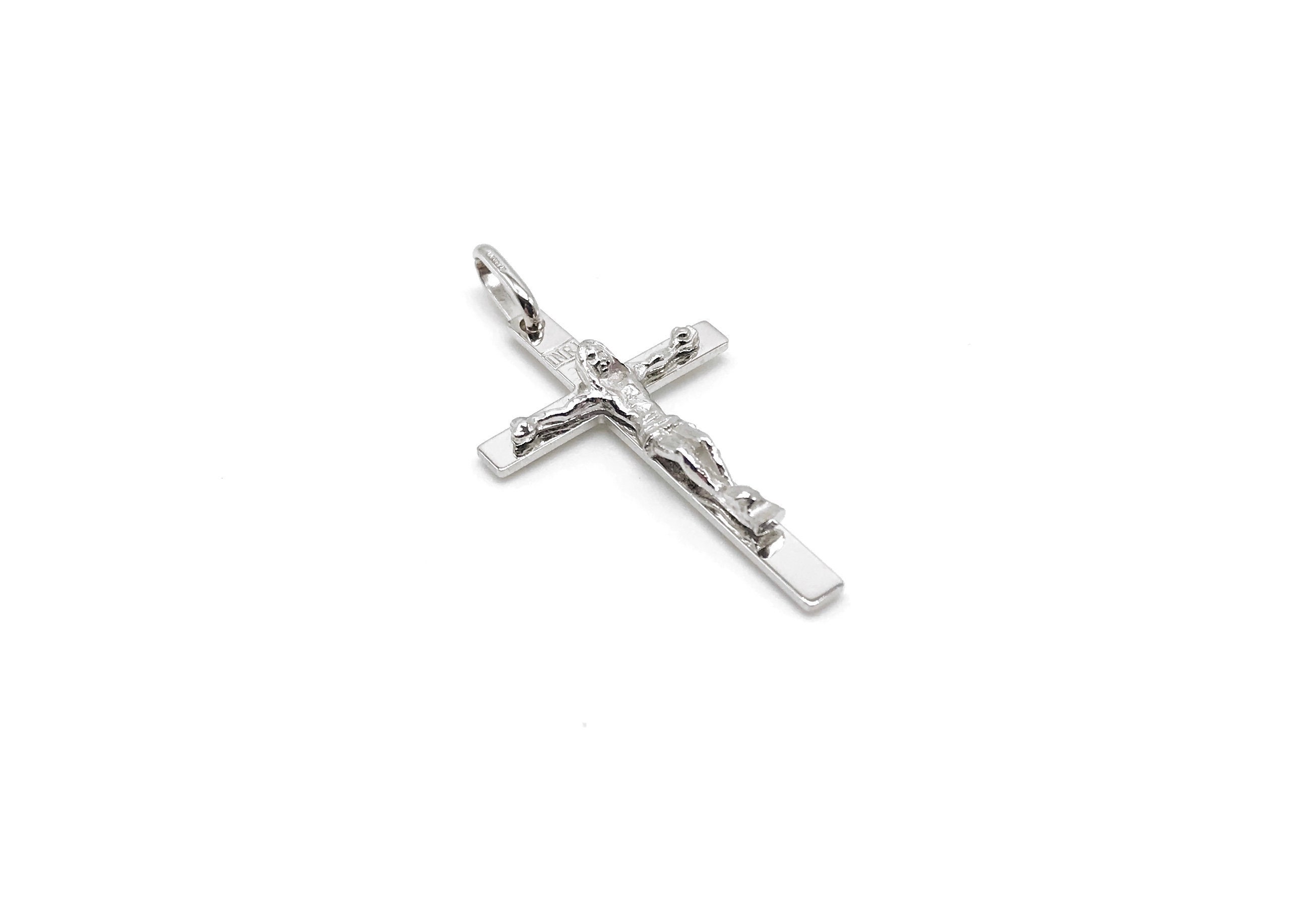18K Gold Cross Jesus Christ Charm Pendant For Necklace & Chain White Simple Men Women Solid