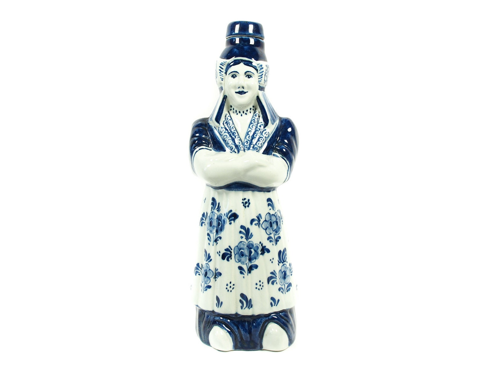 Delft Blue Female Figurine Decanter Bottle By Ram, Liqueur, De Groot Co. Bruxelles