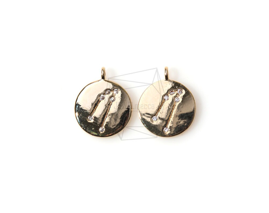 Pdt-1006-G/2Pcs - Zodiac Sign Charm( Taurus/Constellation Disc Pendant/10mm/Gold Plated Over Brass/Jewelry Making